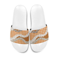 Orange Hawaii Tiare and Shell Lei Slide Sandals Hawaiian Palaka Luxury Vibes - Polynesian Pride
