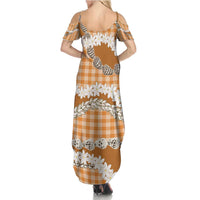 Orange Hawaii Tiare and Shell Lei Summer Maxi Dress Hawaiian Palaka Luxury Vibes - Polynesian Pride