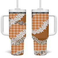 Orange Hawaii Tiare and Shell Lei Tumbler With Handle Hawaiian Palaka Luxury Vibes - Polynesian Pride