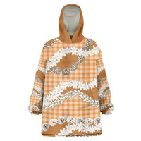 Orange Hawaii Tiare and Shell Lei Wearable Blanket Hoodie Hawaiian Palaka Luxury Vibes LT14 One Size Orange - Polynesian Pride