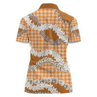 Orange Hawaii Tiare and Shell Lei Women Polo Shirt Hawaiian Palaka Luxury Vibes - Polynesian Pride