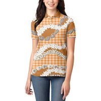 Orange Hawaii Tiare and Shell Lei Women Polo Shirt Hawaiian Palaka Luxury Vibes LT14 - Polynesian Pride