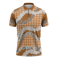 Orange Hawaii Tiare and Shell Lei Zipper Polo Shirt Hawaiian Palaka Luxury Vibes LT14 Orange - Polynesian Pride