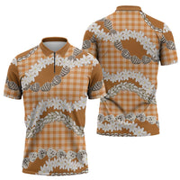 Orange Hawaii Tiare and Shell Lei Zipper Polo Shirt Hawaiian Palaka Luxury Vibes LT14 - Polynesian Pride