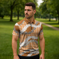 Orange Hawaii Tiare and Shell Lei Zipper Polo Shirt Hawaiian Palaka Luxury Vibes LT14 - Polynesian Pride