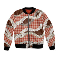 Red Hawaii Tiare and Shell Lei Bomber Jacket Hawaiian Palaka Luxury Vibes - Polynesian Pride