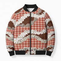 Red Hawaii Tiare and Shell Lei Bomber Puffer Jacket Hawaiian Palaka Luxury Vibes LT14 Unisex Red - Polynesian Pride