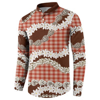 Red Hawaii Tiare and Shell Lei Button Sweatshirt Hawaiian Palaka Luxury Vibes LT14 - Polynesian Pride