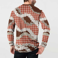 Red Hawaii Tiare and Shell Lei Button Sweatshirt Hawaiian Palaka Luxury Vibes LT14 - Polynesian Pride