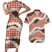 Red Hawaii Tiare and Shell Lei Couples Matching Short Sleeve Bodycon Dress and Hawaiian Shirt Hawaiian Palaka Luxury Vibes - Polynesian Pride
