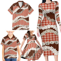 Red Hawaii Tiare and Shell Lei Family Matching Long Sleeve Bodycon Dress and Hawaiian Shirt Hawaiian Palaka Luxury Vibes - Polynesian Pride