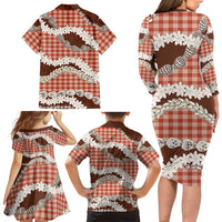 Red Hawaii Tiare and Shell Lei Family Matching Long Sleeve Bodycon Dress and Hawaiian Shirt Hawaiian Palaka Luxury Vibes - Polynesian Pride