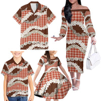 Red Hawaii Tiare and Shell Lei Family Matching Off The Shoulder Long Sleeve Dress and Hawaiian Shirt Hawaiian Palaka Luxury Vibes - Polynesian Pride