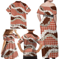 Red Hawaii Tiare and Shell Lei Family Matching Off Shoulder Maxi Dress and Hawaiian Shirt Hawaiian Palaka Luxury Vibes - Polynesian Pride