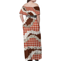 Red Hawaii Tiare and Shell Lei Family Matching Off Shoulder Maxi Dress and Hawaiian Shirt Hawaiian Palaka Luxury Vibes - Polynesian Pride
