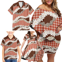 Red Hawaii Tiare and Shell Lei Family Matching Off Shoulder Short Dress and Hawaiian Shirt Hawaiian Palaka Luxury Vibes - Polynesian Pride
