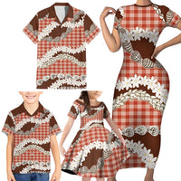Red Hawaii Tiare and Shell Lei Family Matching Short Sleeve Bodycon Dress and Hawaiian Shirt Hawaiian Palaka Luxury Vibes - Polynesian Pride