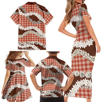 Red Hawaii Tiare and Shell Lei Family Matching Short Sleeve Bodycon Dress and Hawaiian Shirt Hawaiian Palaka Luxury Vibes - Polynesian Pride
