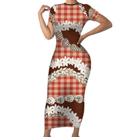 Red Hawaii Tiare and Shell Lei Family Matching Short Sleeve Bodycon Dress and Hawaiian Shirt Hawaiian Palaka Luxury Vibes - Polynesian Pride