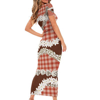 Red Hawaii Tiare and Shell Lei Family Matching Short Sleeve Bodycon Dress and Hawaiian Shirt Hawaiian Palaka Luxury Vibes - Polynesian Pride