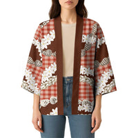 Red Hawaii Tiare and Shell Lei Kimono Hawaiian Palaka Luxury Vibes - Polynesian Pride