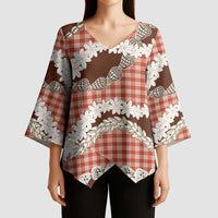 Red Hawaii Tiare and Shell Lei Kimono Sleeve Blouse Hawaiian Palaka Luxury Vibes LT14 - Polynesian Pride