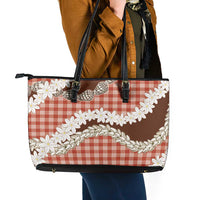 Red Hawaii Tiare and Shell Lei Leather Tote Bag Hawaiian Palaka Luxury Vibes LT14 - Polynesian Pride