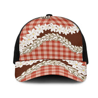 Red Hawaii Tiare and Shell Lei Mesh Trucker Cap Hawaiian Palaka Luxury Vibes LT14 One Size Black Red - Polynesian Pride