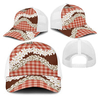 Red Hawaii Tiare and Shell Lei Mesh Trucker Cap Hawaiian Palaka Luxury Vibes LT14 - Polynesian Pride