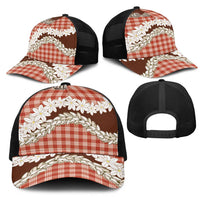 Red Hawaii Tiare and Shell Lei Mesh Trucker Cap Hawaiian Palaka Luxury Vibes LT14 - Polynesian Pride