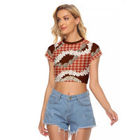 Red Hawaii Tiare and Shell Lei Raglan Cropped T Shirt Hawaiian Palaka Luxury Vibes LT14 Female Red - Polynesian Pride
