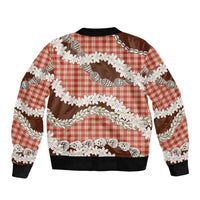 Red Hawaii Tiare and Shell Lei Sleeve Zip Bomber Jacket Hawaiian Palaka Luxury Vibes - Polynesian Pride