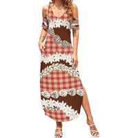Red Hawaii Tiare and Shell Lei Summer Maxi Dress Hawaiian Palaka Luxury Vibes - Polynesian Pride