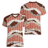 Red Hawaii Tiare and Shell Lei Women V-Neck T-Shirt Hawaiian Palaka Luxury Vibes LT14 - Polynesian Pride