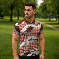 Red Hawaii Tiare and Shell Lei Zipper Polo Shirt Hawaiian Palaka Luxury Vibes LT14 - Polynesian Pride