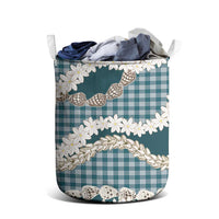 Dark Cyan Hawaii Tiare and Shell Lei Laundry Basket Hawaiian Palaka Luxury Vibes LT14 - Polynesian Pride