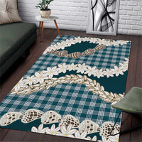 Dark Cyan Hawaii Tiare and Shell Lei Area Rug Hawaiian Palaka Luxury Vibes - Polynesian Pride