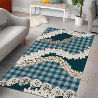 Dark Cyan Hawaii Tiare and Shell Lei Area Rug Hawaiian Palaka Luxury Vibes - Polynesian Pride