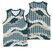 Dark Cyan Hawaii Tiare and Shell Lei Basketball Jersey Hawaiian Palaka Luxury Vibes LT14 - Polynesian Pride