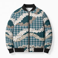 Dark Cyan Hawaii Tiare and Shell Lei Bomber Puffer Jacket Hawaiian Palaka Luxury Vibes LT14 Unisex Dark Cyan - Polynesian Pride