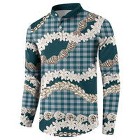 Dark Cyan Hawaii Tiare and Shell Lei Button Sweatshirt Hawaiian Palaka Luxury Vibes LT14 - Polynesian Pride