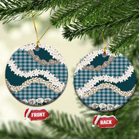 Dark Cyan Hawaii Tiare and Shell Lei Ceramic Ornament Hawaiian Palaka Luxury Vibes - Polynesian Pride