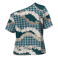 Dark Cyan Hawaii Tiare and Shell Lei Cross Shoulder Shirt Hawaiian Palaka Luxury Vibes LT14 - Polynesian Pride