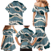 Dark Cyan Hawaii Tiare and Shell Lei Family Matching Mermaid Dress and Hawaiian Shirt Hawaiian Palaka Luxury Vibes - Polynesian Pride