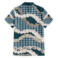 Dark Cyan Hawaii Tiare and Shell Lei Family Matching Off The Shoulder Long Sleeve Dress and Hawaiian Shirt Hawaiian Palaka Luxury Vibes - Polynesian Pride