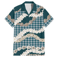 Dark Cyan Hawaii Tiare and Shell Lei Family Matching Off Shoulder Maxi Dress and Hawaiian Shirt Hawaiian Palaka Luxury Vibes - Polynesian Pride