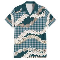 Dark Cyan Hawaii Tiare and Shell Lei Family Matching Short Sleeve Bodycon Dress and Hawaiian Shirt Hawaiian Palaka Luxury Vibes - Polynesian Pride