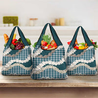 Dark Cyan Hawaii Tiare and Shell Lei Grocery Bag Hawaiian Palaka Luxury Vibes LT14 3-pack One Size Dark Cyan - Polynesian Pride