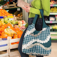 Dark Cyan Hawaii Tiare and Shell Lei Grocery Bag Hawaiian Palaka Luxury Vibes LT14 - Polynesian Pride