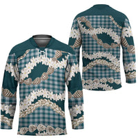 Dark Cyan Hawaii Tiare and Shell Lei Hockey Jersey Hawaiian Palaka Luxury Vibes LT14 - Polynesian Pride